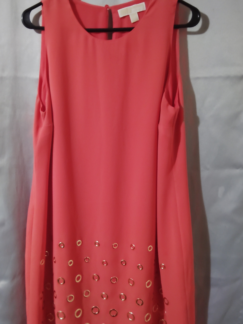 MICHAEL Michael Kors Coral Sleeveless Shift Dress with Gold Eyelets